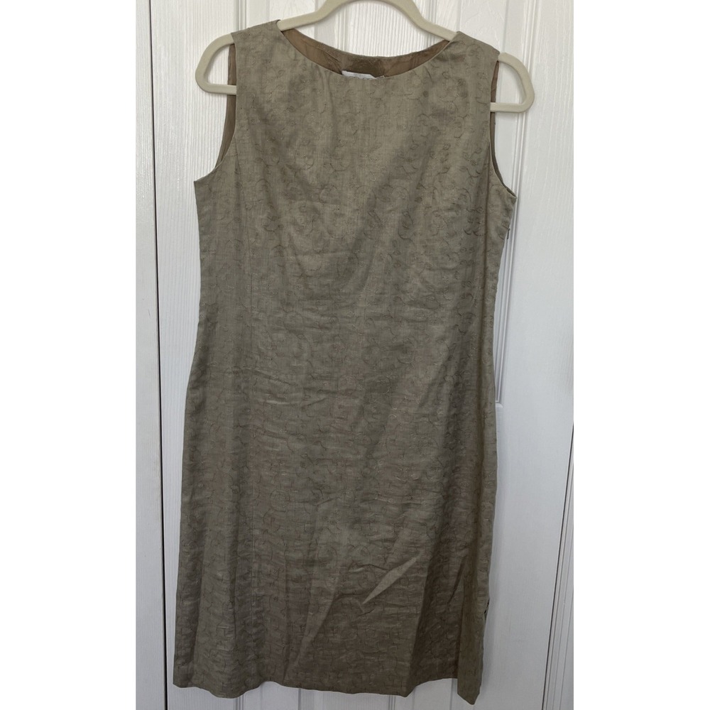 Brooks Brothers 100% Linen Sleeveless Embroidered Pencil Dress Beige Size 14